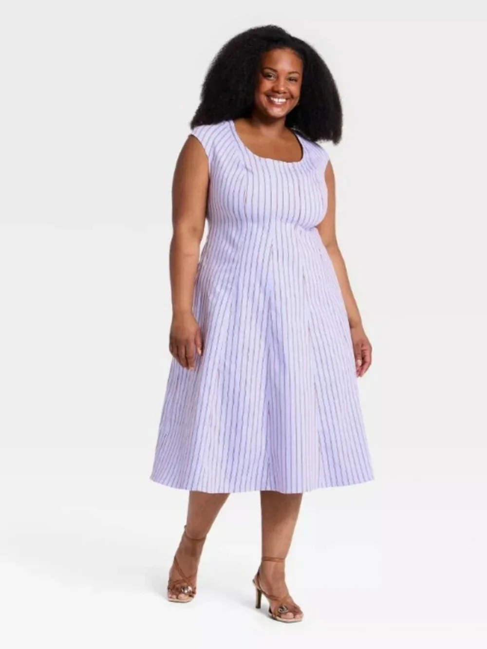 AVA & ViV Light Blue Sleeveless Red Stripes Midi NWT 18 - Picture 1 of 3